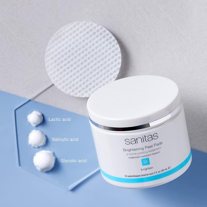 Sanitas Brightening Peel Pads, AHA/BHA Exfoliating Treatment, 50 pads
