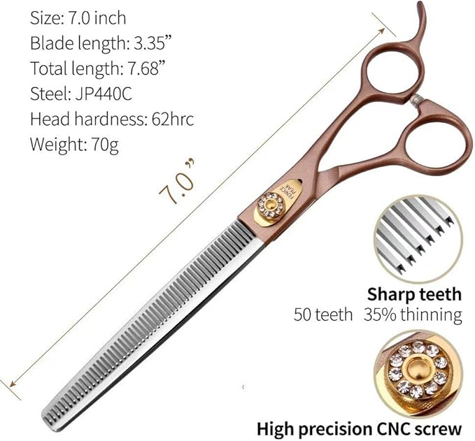 Fenice Peak Professional Thinning Scissors for Dog Cat 7'' Pet Grooming Scissors 440C Stainless Steel Thinning Shears for Dogs 50/56 Teeth
