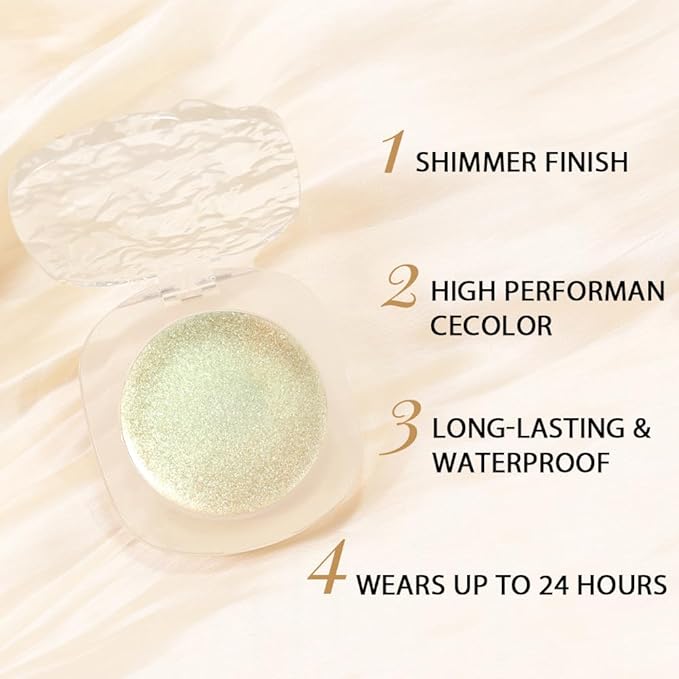FeiCuiYun Light Green Cream Glitter Shimmer Metallic Eyeshadow Palette Makeup, Natural Single Mini Instant Holographic Eyeshadow For Women Halloween Birthday Party Wear, Sombras Crema Para Ojos