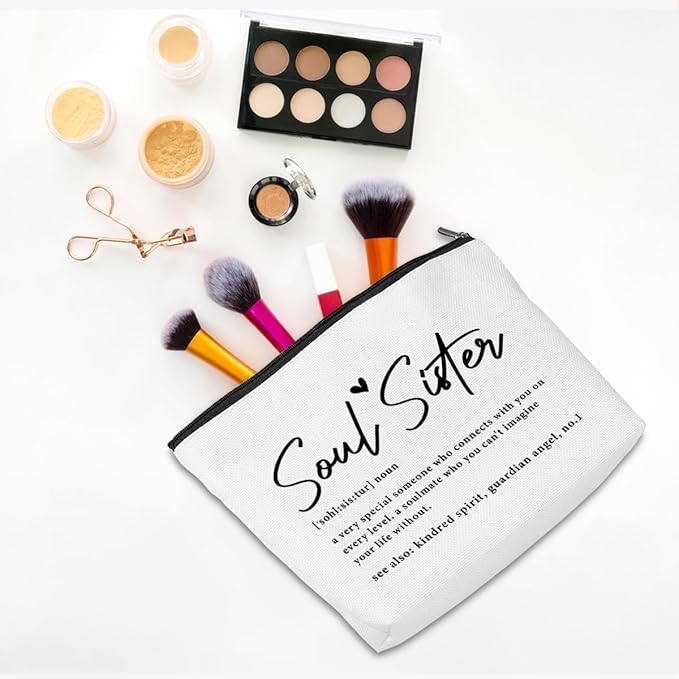 CQM Soul Sister Gifts for Women Makeup Bag Best Friend Birthday Gifts Sister Gifts Cosmetic Bag Friendship Gifts Bestie Gifts for Women Girls Cousin Travel Toiletry Bag Christmas Graduation Gifts