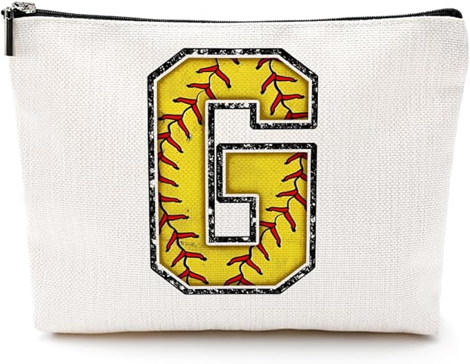 Softball Gifts Initial G Makeup Bag Softball Gifts for Team Cosmetic Bag