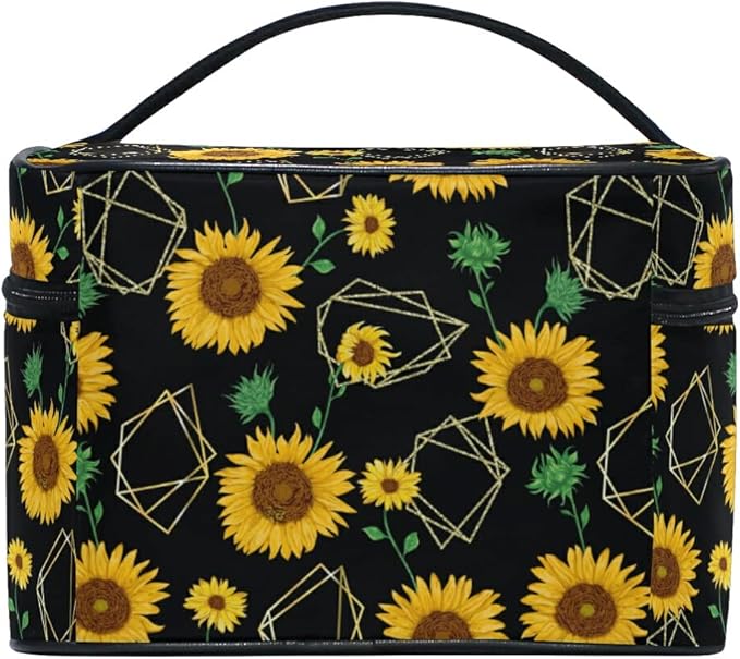 MNSRUU Sunflowers Makeup Bag, Flower Makeup Organizer Bags Toiletry Bag Box Travel Cosmetic Bag Make Up Train Case for Women Teen Girl Ladies