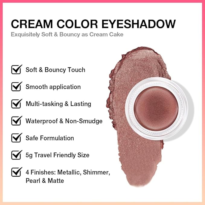 Kaely Single Cream Eyeshadow Pot, Cocoa Shimmer Eye Shadow for Older Women High Pigmented Waterproof, Natural Eyeshadow Palette Makeup Brightener, sombras en crema para ojos, Blendable, 21