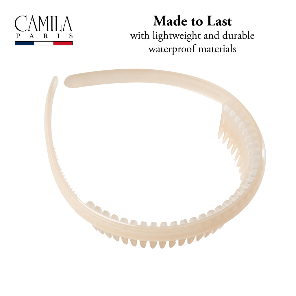 Camila Paris CP3646 French Headband for Women, Beige, Strong Hold Grip Women's Hair Band, Very Flexible, No Slip and Durable Styling Girls Hair Accessories, Made in France
