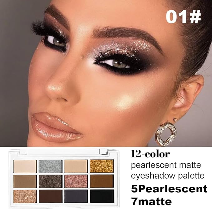 JUAAZIN 12 Colors Matte Shimmer Eyeshadow - Cool-toned Eyeshadow Palette, Long-Lasting Waterproof Crease-Proof Pigmented, Built-In Mirror, Vegan Cruelty-Free for Daily & Glam Makeup Looks 01#