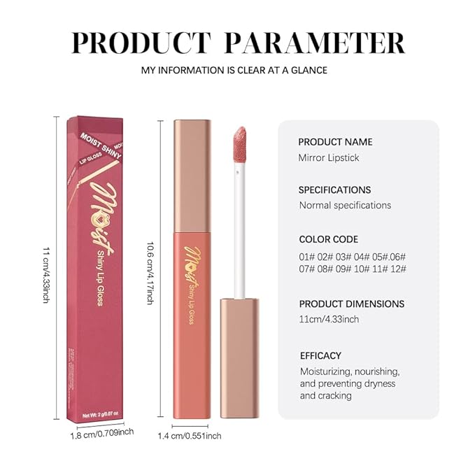 FERLYHR 12 Colors Lip Gloss Set, High-Shine Waterproof Collection, Long Lasting Moisturizing Formula with Mirror Finish, Adult (2#, 1 Count (Pack of 1))