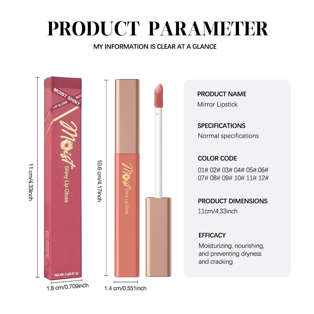 FERLYHR 12 Colors Lip Gloss Set, High-Shine Waterproof Collection, Long Lasting Moisturizing Formula with Mirror Finish, Adult (2#, 1 Count (Pack of 1))