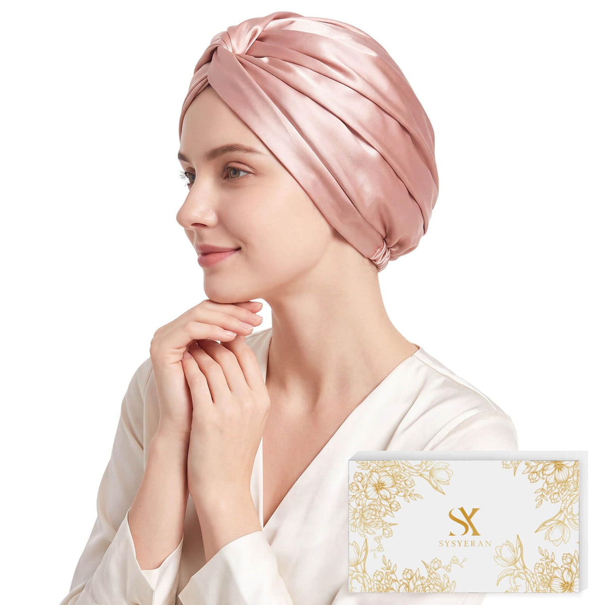 SYSYERAN 100% 19MM Mulberry Silk Hair Bonnet for Sleeping Women(Navy)