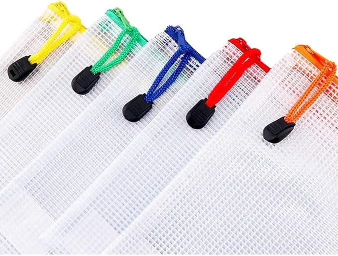 Oaimyy-16Pcs,5"x 7"- Mesh Zipper Pouch Document Folders Bag Plastic Zip File Folders for Office Supplies, Travel,Puzzles Games Organizing Storage Bags Multicolor