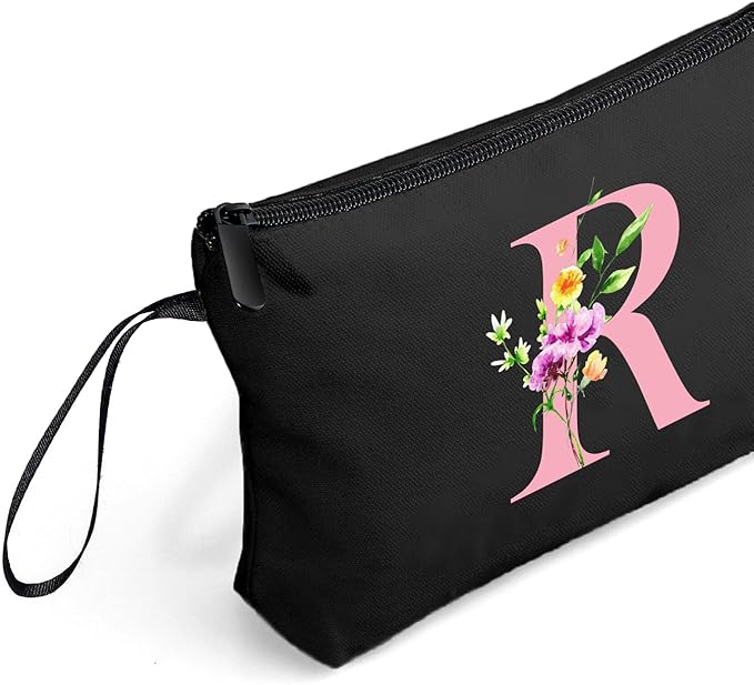 A-Z Womens Gifts for Birthday, Initial Cute Makeup Bag with Mirror, R