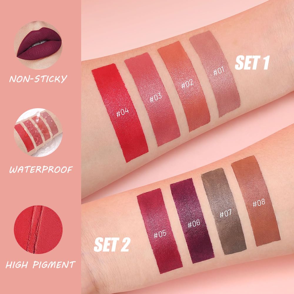 JUAAZIN Matte Lip Lipstick Crayon Lip Liner Thick Pencil, High-Pigment Outline lips, Non-sticky Matte Velvet Texture, Waterproof & Smudge-Proof Longwear Pigmented, Fit for all tones 02#