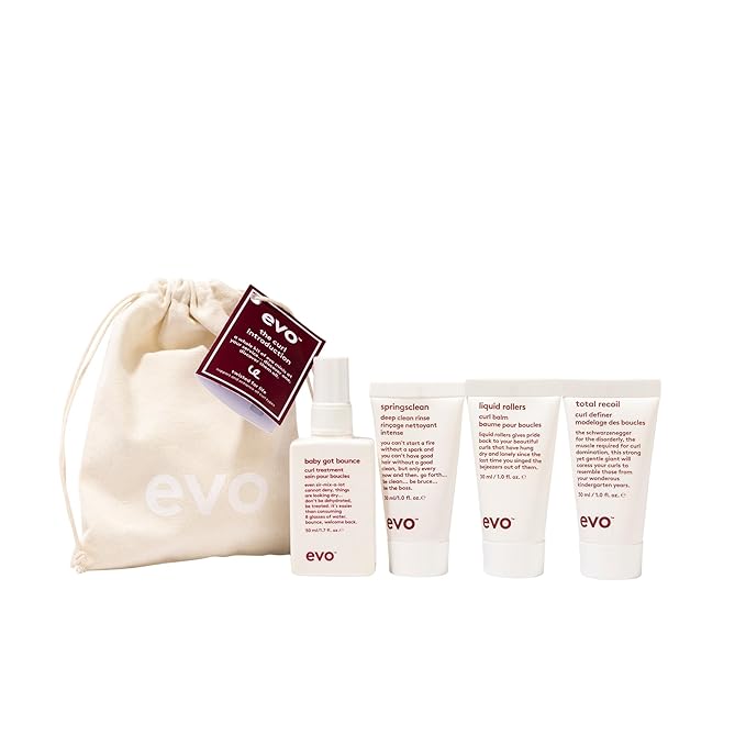 Evo Curly Hair Gift Set - Deep Clean Rinse, Curl Treatment, Curl Balm & Curl Defining Cream for Frizzy, Wavy & Coily Hair - Travel Size