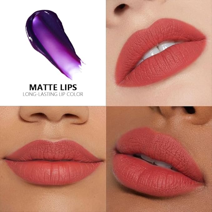IATMOMOD Matte Liquid Lip Stain Peel Off Lip liner Tattoo with Tweezer, Orange Red Liquid Lipstick Lipstain Long Lasting Waterproof for Women, Highly Pigmented Not Faded Smudge-proof Easy to Apply, 06