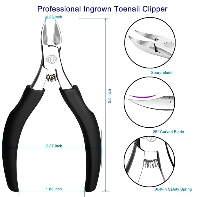 Pingispower Ingrown & Thick Toenail Clippers Set, 8 Pcs Heavy Duty Stainless Steel Nail Nippers Kit, Lengthened Non-Slip Ergonomic Handle Manicure & Pedicure Tools for Seniors Men Women Diabetic Users