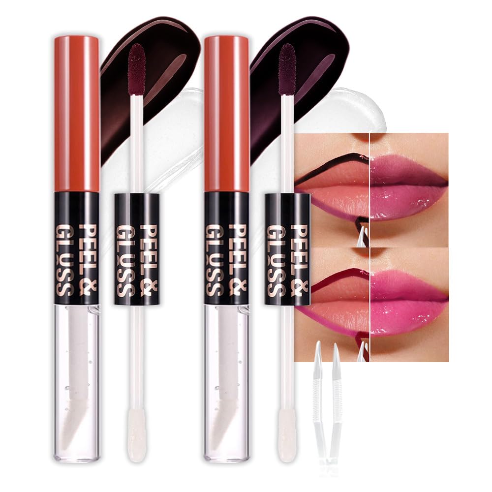 JUAAZIN 2Pcs Matte Liquid Lip Stain Peel Off Lip liner Tattoo, Matte Peel Off Lip Stain, Long Lasting Waterproof Lipstick Lip Gloss Stain, Transfer-proof for All Skin Types (0.24 fl oz-04#+05#)