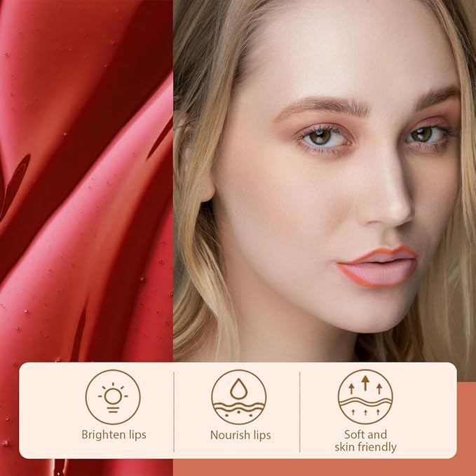 IATMOMOD Orange Red Liquid Matte Lip Liner Stain Peel Off with Tweezer, Long Lasting, Waterproof Matte Lipstick Lip Gloss Tattoo for Women, Transfer-prof Lip Tint Makeup for All Skin Types 07#