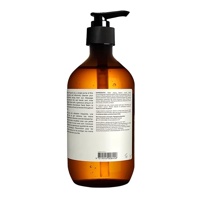 Aesop Resurrection Aromatique Hydrating Hand Wash | Gentle Non-Drying Hand Soap with Mandarin Rind, Rosemary, & Lavender | Moisturizing Kitchen & Bathroom Soap | 16.9 oz