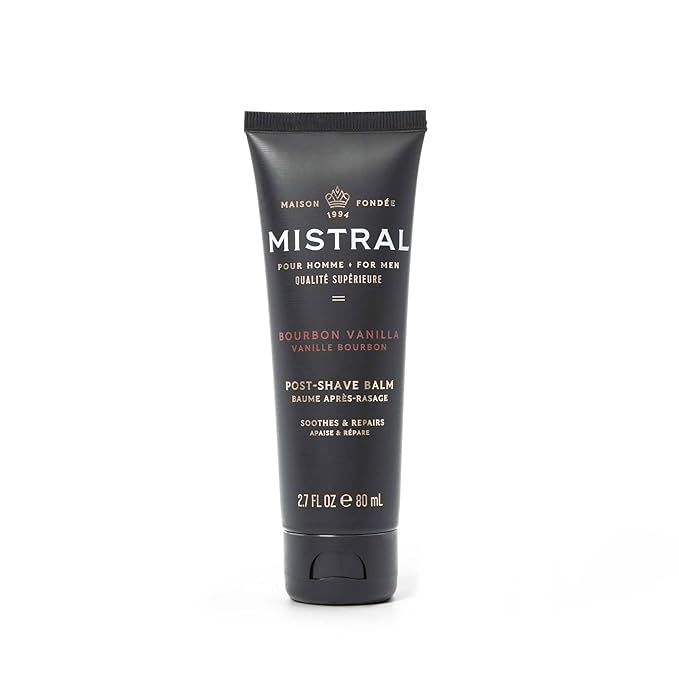 Mistral After Shave Balm, Bourbon Vanilla - 2.7 Fl Oz | Hydrating Aftershave for Men with Aloe & Jojoba Oil | Non-Greasy Post Shave Moisturizer, Soothes Razor Burn, Made in France, Paraben-Free