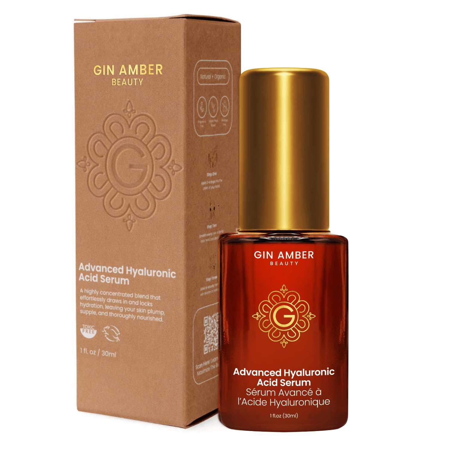 Gin Amber Beauty Hyaluronic Acid Serum - Hydrating Facial Serum, 1 fl oz
