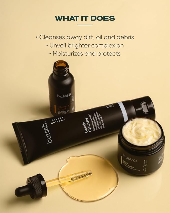 Buttah Skin 3pc Skin Care Kit For Men & Women | Shea Butter, 15% Vitamin C Serum, Facial Cleanser | Black-Founded Skincare
