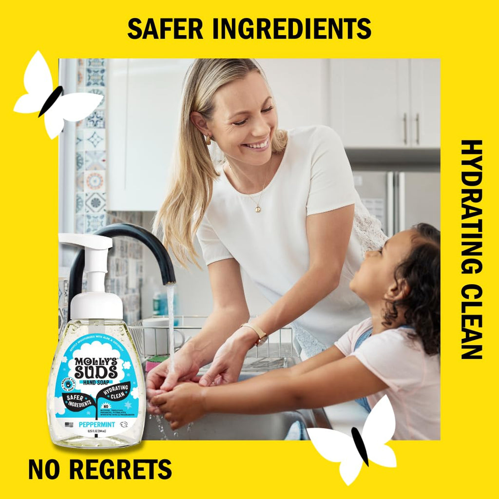 Molly's Suds Foaming Hand Soap - Made with Aloe and Coconut Oil | Moisturizing Hand Wash | Clean Ingredients, Infused with Essential Oils | Peppermint - 8.25 Oz (Pack of 3)