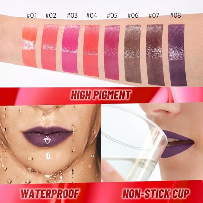 JUAAZIN Lip Stain Peel Off Lip Gloss oil Dual-Ended Combo, Deep Berry Lips Liner Stain Peel Off Tattoo, Long Lasting & Waterproof, Transfer-Proof Lip Tint Stain with Lip oil for All Skin Type 08#