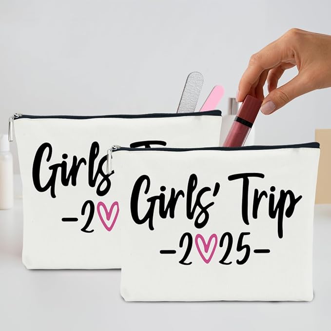 2 PCS Girls Trip Gifts Favors 2026 Girls Weekend Gifts for Women Bestie Gifts Friend Gifts Girls Trip Favors for Sister Her Work Bestie Friendship Holiday Vacation Makeup Bag Weekend Bags for Women