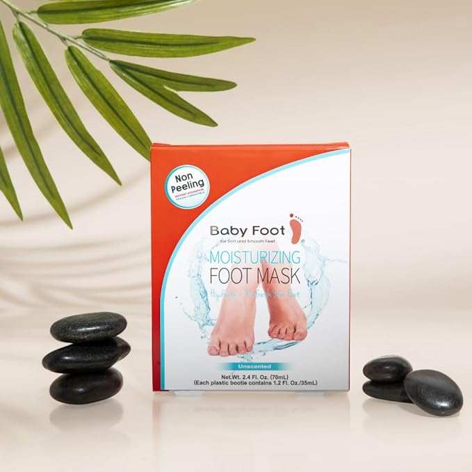 Baby Foot Hydrating Foot Mask for Dry Cracked Feet – Moisturizing Foot Mask Non Peel Treatment – Soft Smooth Feet Repair with Collagen & Hyaluronic Acid – 15 Minute Spa Foot Care, Unscented