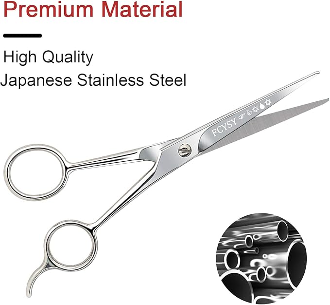 Fcysy Pet Grooming Straight Scissors – Stainless Steel Dog & Cat Hair Cutting Shears, Rounded Tip, Lightweight Trimming Scissors for Face, Legs & Body