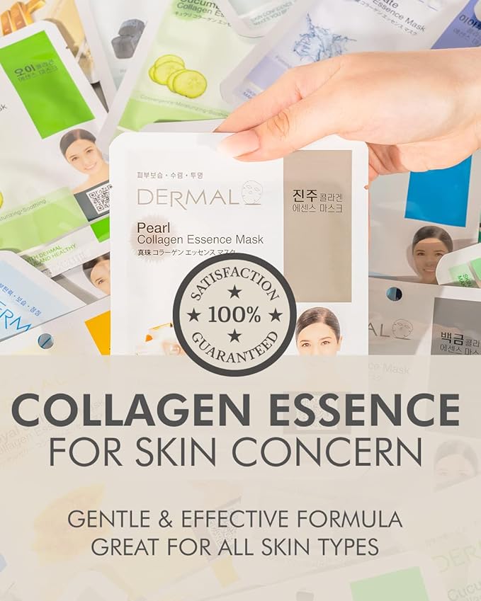 DERMAL 24 Combo Korean Essence Sheet Mask Variety Pack, Collagen & More