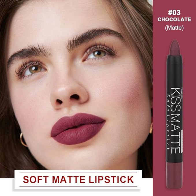 evpct 1Pcs Tan Maroon Matte Lipstick and Lip Crayon Liner Pencil Set for Women Lip Stain Long Lasting Waterproof labiales mate magicos 24 horas originales pintalabios permanente 24 horas 03