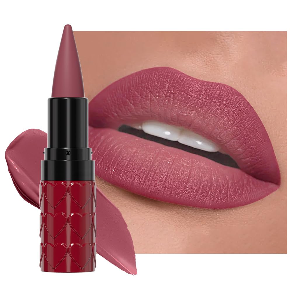 Plum Red Gradient Matte Lipstick Crayon Lip Liner pencil,Crayon Form and Cone Tip 2-in-1 Lip Liner and Lipstick Lip Combo Set Achieve Flawless Contour Gradual Ombre Effect lip Pencil for Old Women
