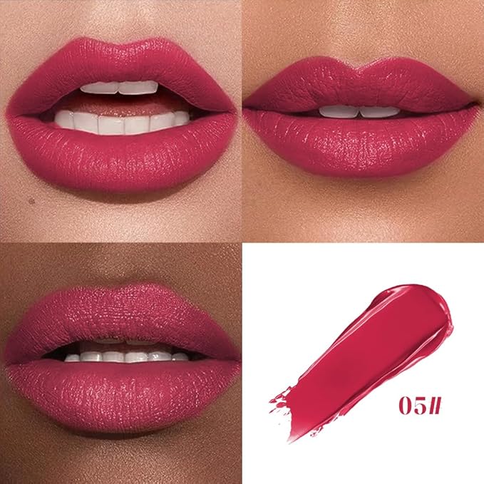 Hxssll Cushion Lip Gloss Matte Lip Tint – Long-Lasting Lightweight Color, Soft Plush Applicator for Gradient Blurred Lips, Non-Sticky Velvet Finish Hydrating Lip Stain 05#–Berry Plum