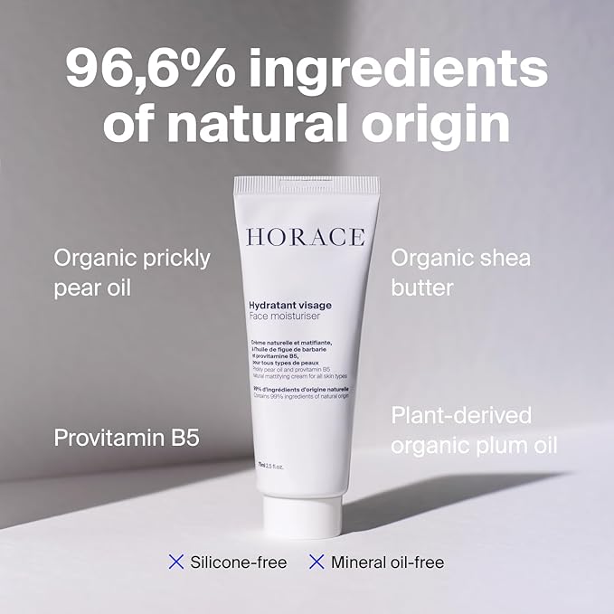 HORACE Mattifying Face Moisturizer for Men – 96.6% Natural Ingredients – No Silicones or Mineral Oils – Moisturising Cream for All Skin Types – Unscented, 75 ml