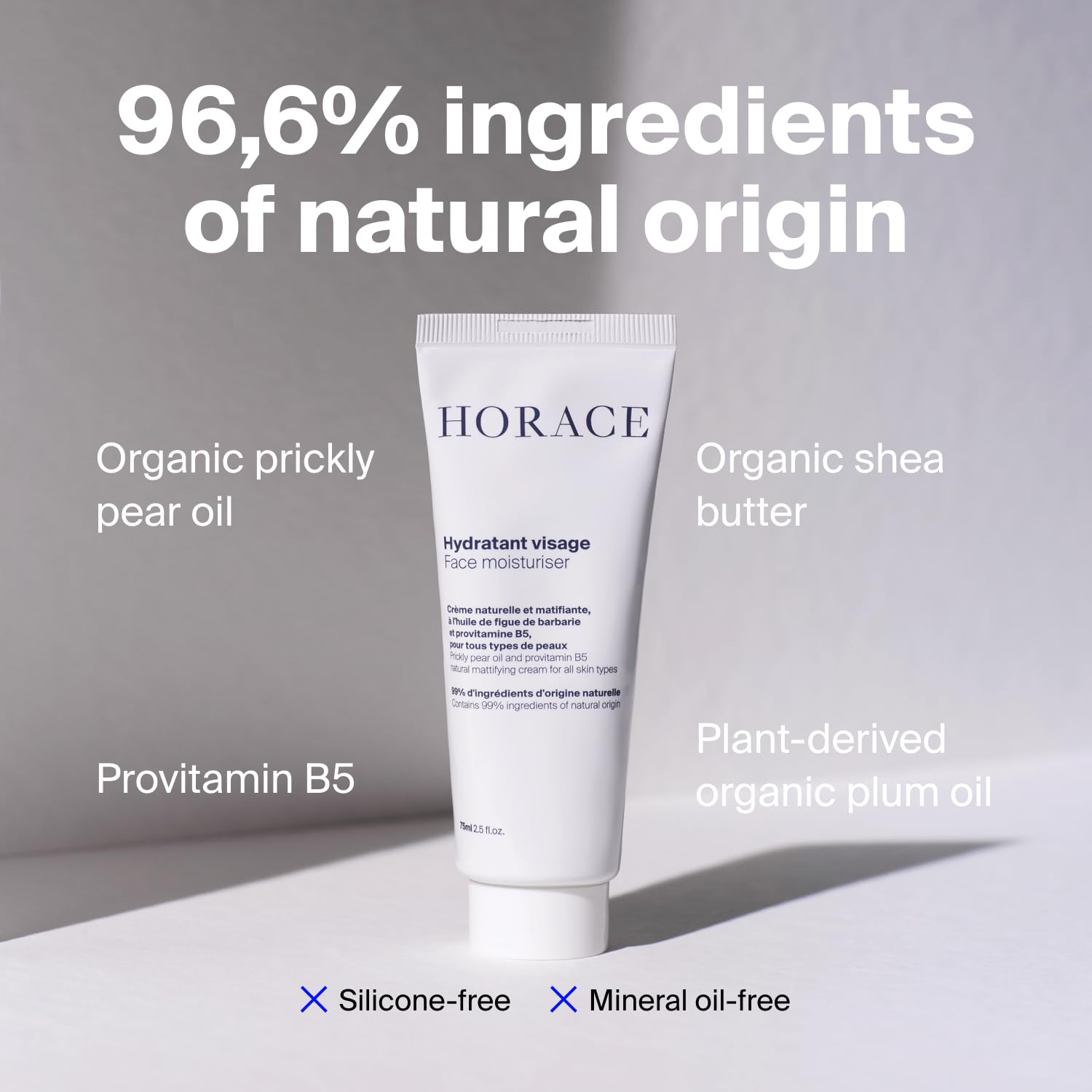 HORACE Mattifying Face Moisturizer for Men – 96.6% Natural Ingredients – No Silicones or Mineral Oils – Moisturising Cream for All Skin Types – Unscented, 75 ml