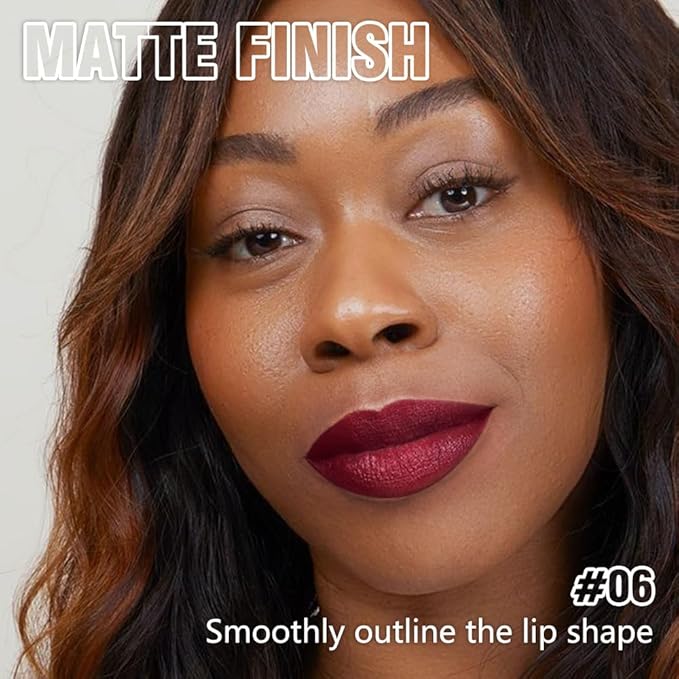 QIDSTERS Matte Lipstick Crayon Set for Women, Cherry Red 24 Hour Lipstick Lip Liner Pencil, Neutral Lip Stick Lipliner Long Lasting Waterproof Smudge Proof, Vegan & Cruelty-Free, 06