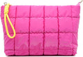 Beayuva Puffer Quilted Makeup Bag Travel Cosmetic Bag Portable Puffy Checkered Toiletry Pouch Skincare Organizer Purse Pencil Case (Hot Pink)