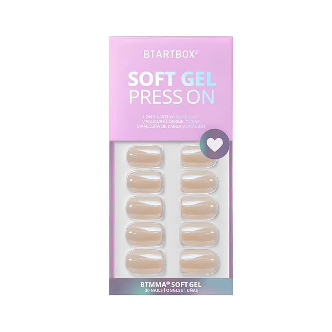 BTArtbox Press On Nails, Cream Soda, Short Square, Brown Chrome, 32Ct