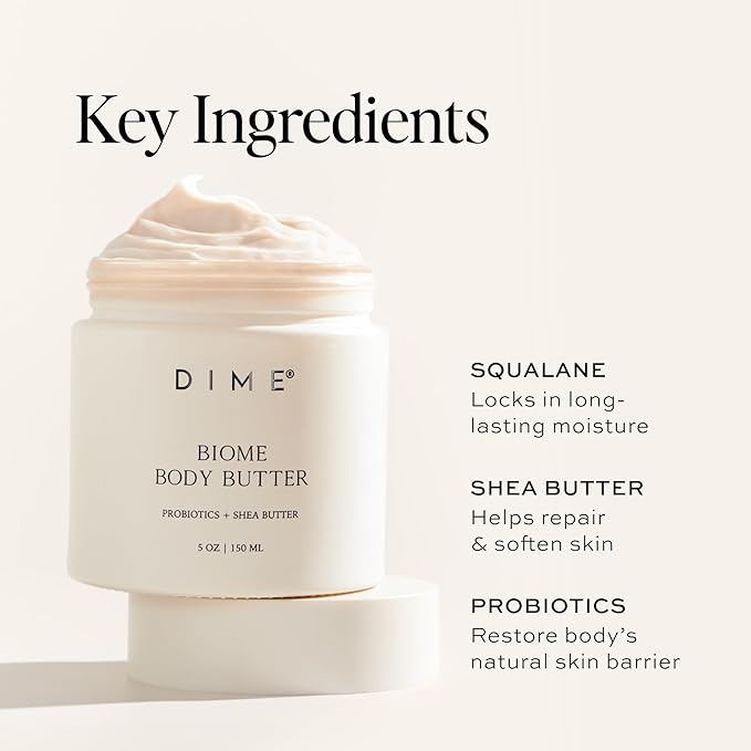 DIME Beauty Biome Body Butter - Probiotic Hydrating Body Cream for Dry Skin with Shea Butter, Squalane and Lactococcus Ferment, Non-Greasy Body Moisturizer, Vegan Cruelty-Free, 5 oz / 150 ml