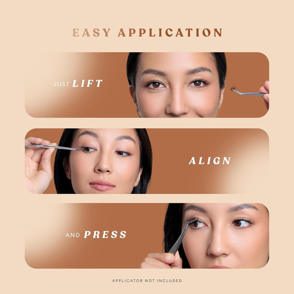 Silly George Pop-On Lashes - DIY 1-Step Pre-Glued Faux Eyelash Clusters, Natural Look Extensions, Light Brown - Rosy, 5-7 Pair Set, Pack of 60 Clusters