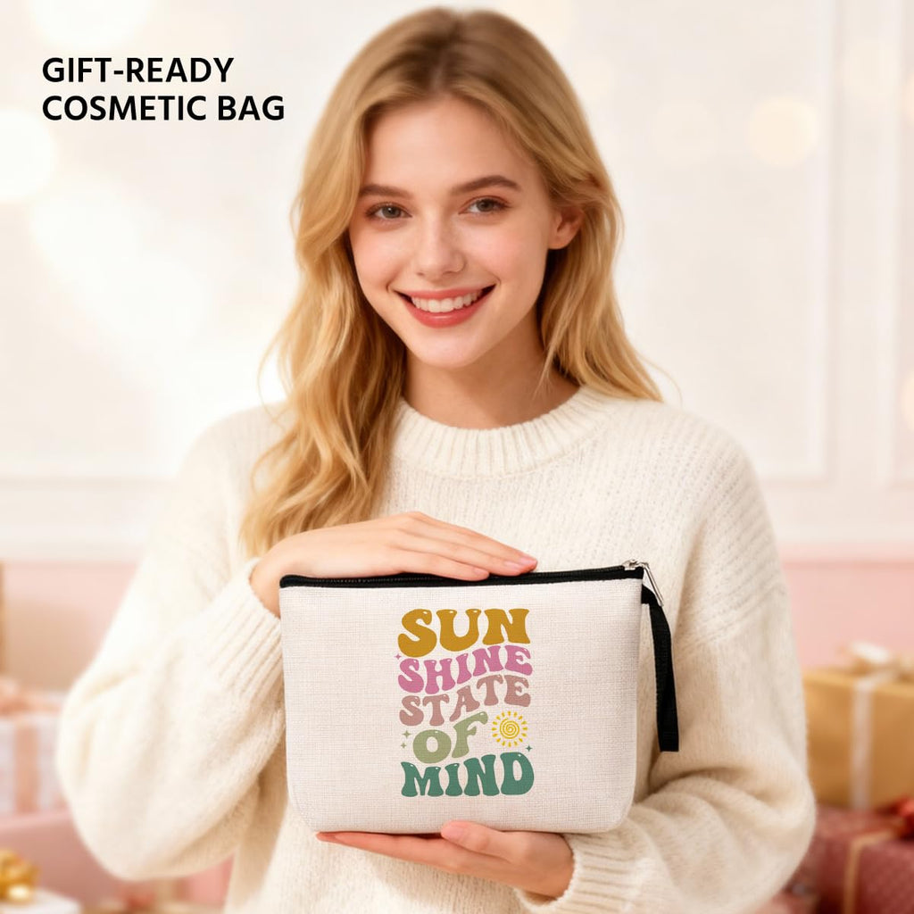 Summer Cosmetic Bag Beach Accessories Sunshine Inspirational Gifts for Beach Lovers Women Girls Coworker Grandma Best Friends Mothers Day Graduation Birthday Friendship Gifts Vacation Makeup Bag