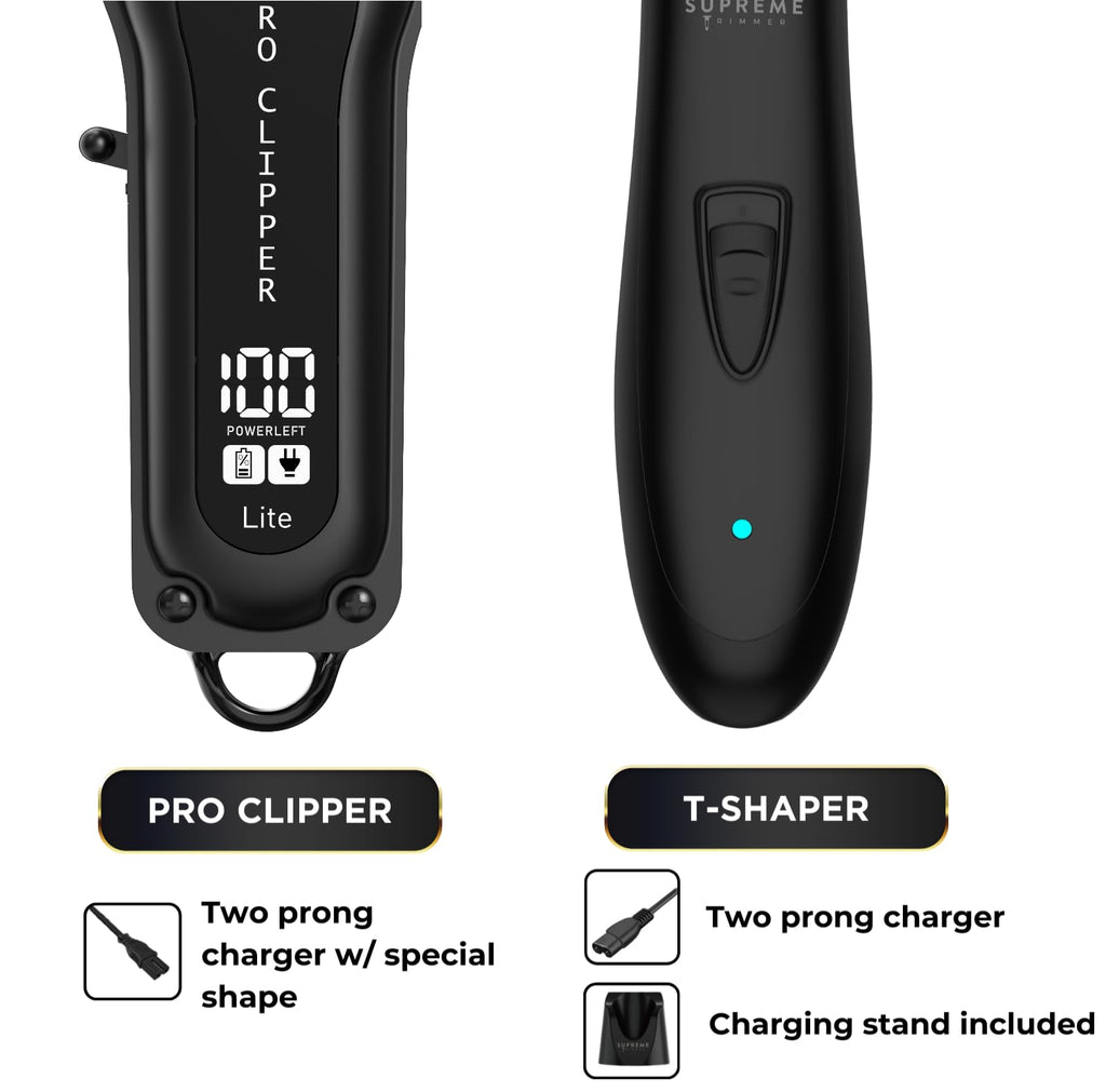 Supreme Trimmer 2-in-1 Pro Clipper Lite & DLC T-Shaper Combo | Professional Beard Trimmer ST5206 & Hair Clipper STC5000 Barber Hair Cutting Starter Kit | Black