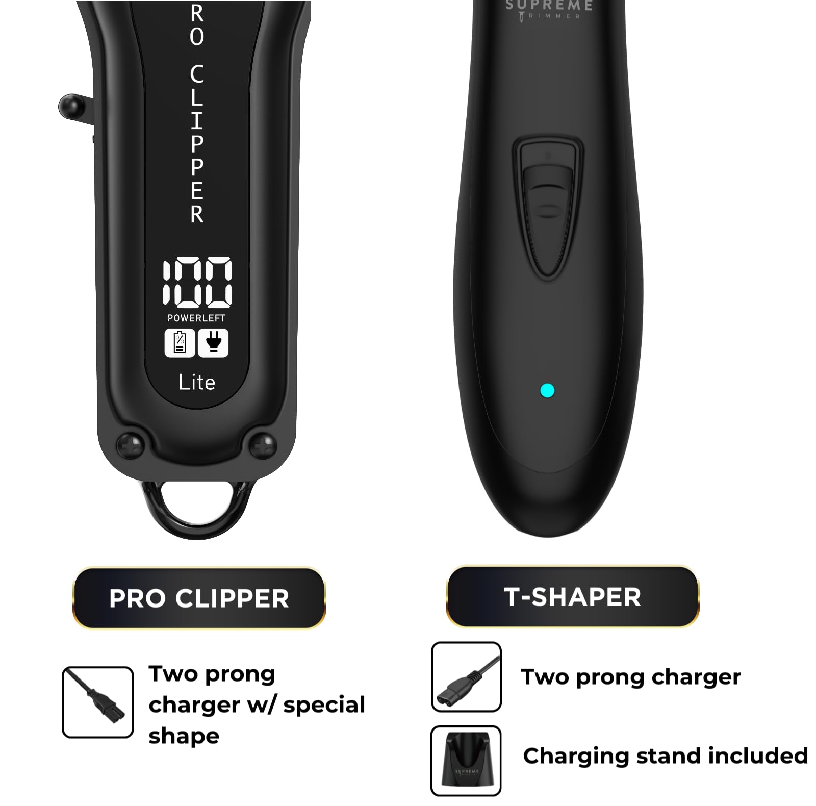 Supreme Trimmer 2-in-1 Pro Clipper Lite & DLC T-Shaper Combo | Professional Beard Trimmer ST5206 & Hair Clipper STC5000 Barber Hair Cutting Starter Kit | Black