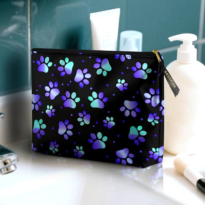 GEGEPINK Cute Makeup Bag for Purse Waterproof Cosmetic Bags for Women Funny Smooth Zipper Travel Toiletry Pouch 10X8 Inches-Paw Print Makeup pouch