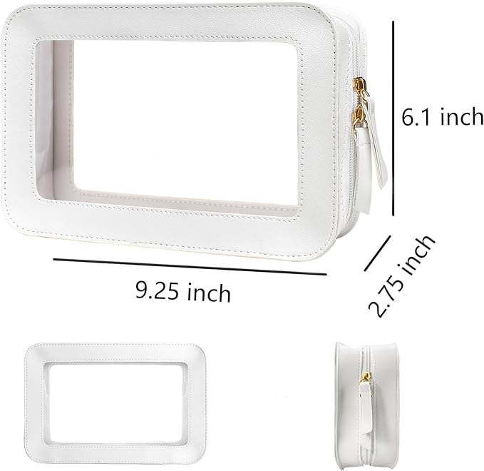 FFpaw Clear Makeup Bag, White Travel Makeup Pouch Toiletry Bag for Women Waterproof Small Cosmetic Bag Case Small Make Up Bag with Zipper Car Organizer Car Essentials for Women Men