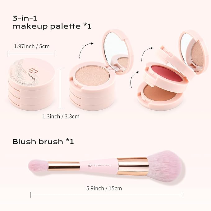 Color Nymph Blush and Highlighter Palette, 3 in 1 Contour Palette