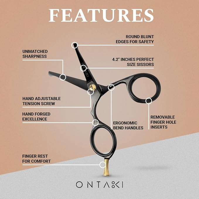 Ontaki Beard & Mustache Scissors & Combs for Men - 4.2" Black