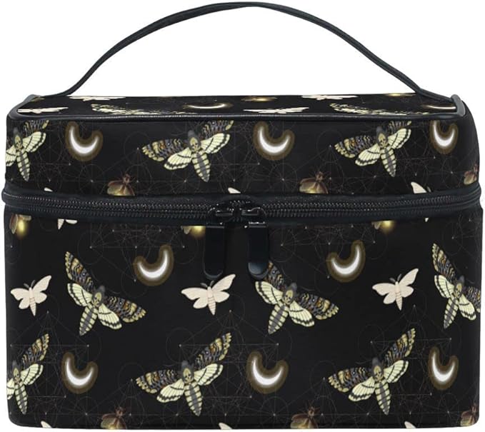 MNSRUU Goth Makeup Bag Black, Gothic Moth Butterfly Makeup Organizer Bags Toiletry Bag Box Travel Cosmetic Bag Make Up Train Case for Women Teen Girl Ladies