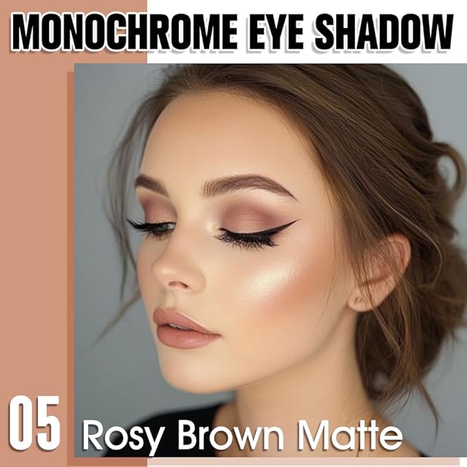 HHLTOH Light Brown Single Matte Eyeshadow Makeup, Neutral Powde Eye Shadow for Women, Rosy Brown Eyeshadow Palette Pigmented Waterproof, sombras para ojos, Lightweight Blendable, Vegan & Cruelty-Free