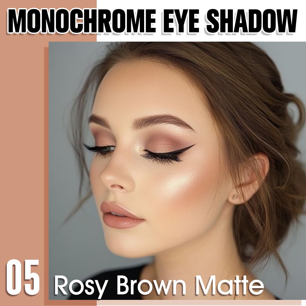 HHLTOH Light Brown Single Matte Eyeshadow Makeup, Neutral Powde Eye Shadow for Women, Rosy Brown Eyeshadow Palette Pigmented Waterproof, sombras para ojos, Lightweight Blendable, Vegan & Cruelty-Free